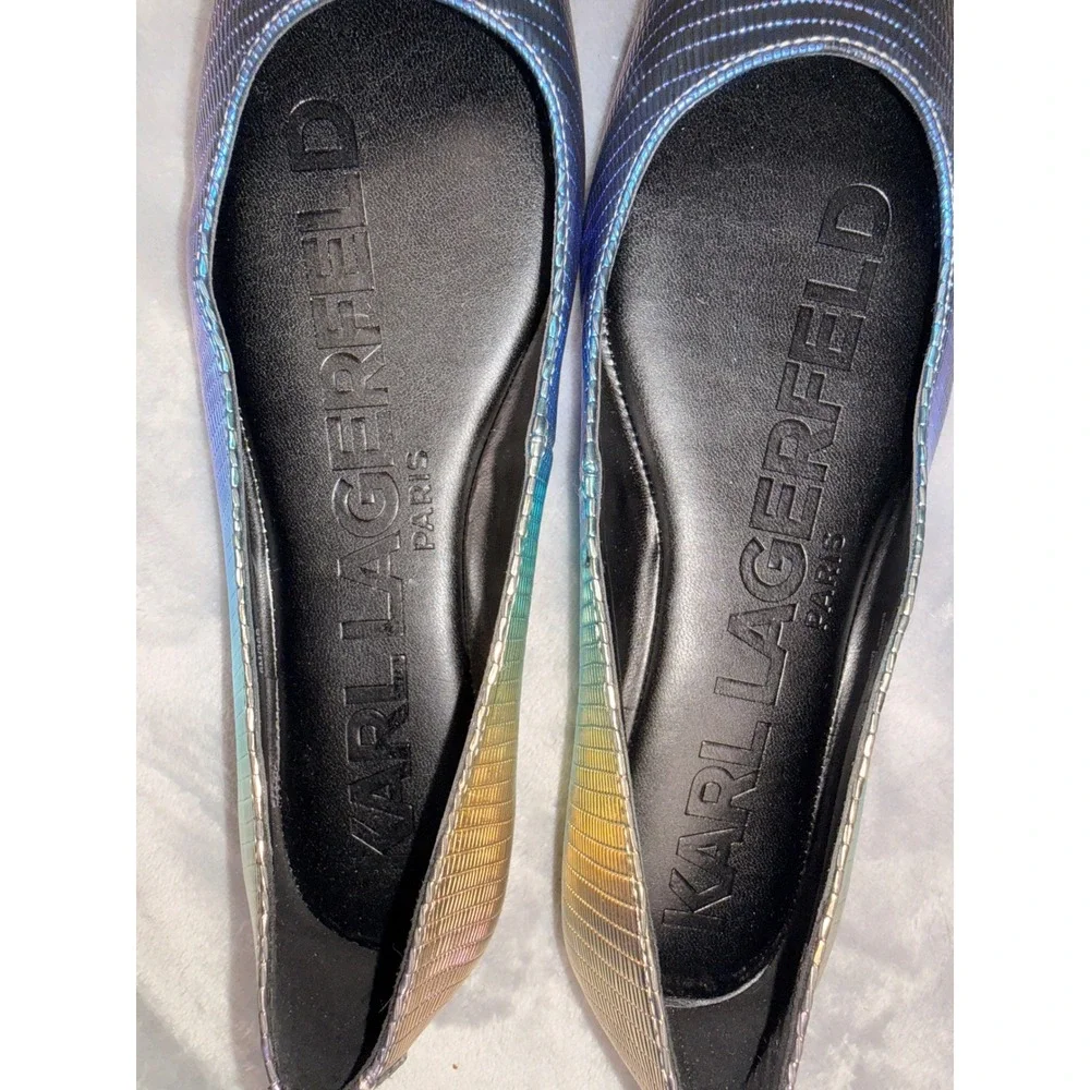 Karl Lagerfeld Paris Zayna Iridescent Ombre Square Toe Ballet Flats 6M Blue Gold